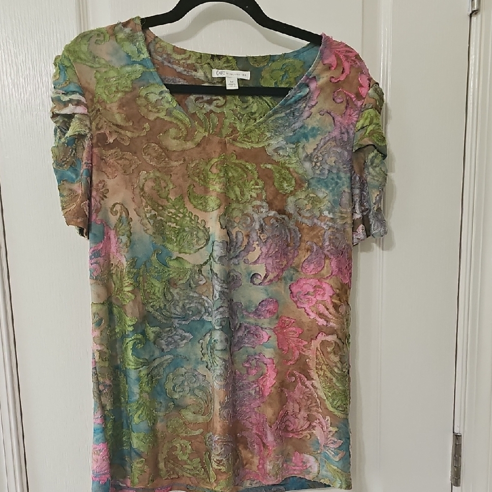 Cato Multicolor Paisley Short Sleeve Top